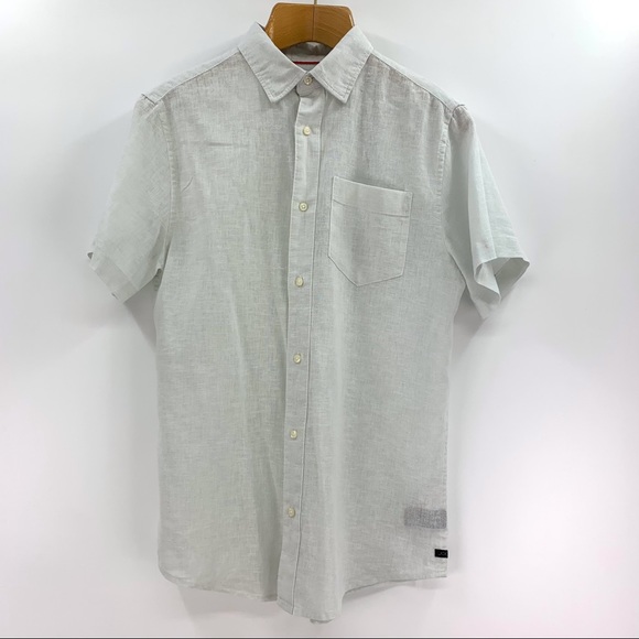 Joe's Jeans NWT Light Grey Linen Blend Short Sleeve Button Down Shirt, Small - Picture 3 of 16